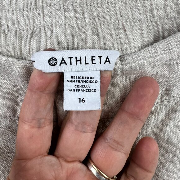 Athleta Voyager Linen Trouser Pants Size 16 Oatmeal Vacation Travel Athleisure - Picture 8 of 14